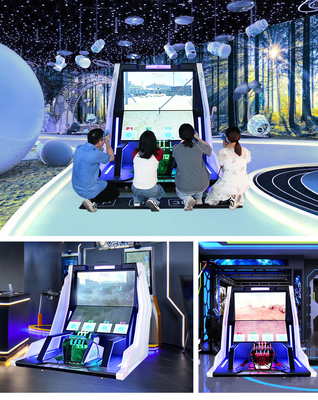 VR schietsimulator voor kinderen met geweren en dubbele 65 inch schermen voor multiplayer competitie