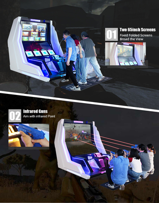 VR schietsimulator voor kinderen met geweren en dubbele 65 inch schermen voor multiplayer competitie